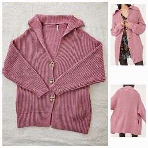 Free People Pink Button-Up Sweater